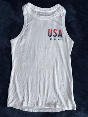 DSG White Tank Top with Red-to-Blue USA Graphic